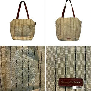 Tommy Bahama paradise flower linen and leather embroidered tote
